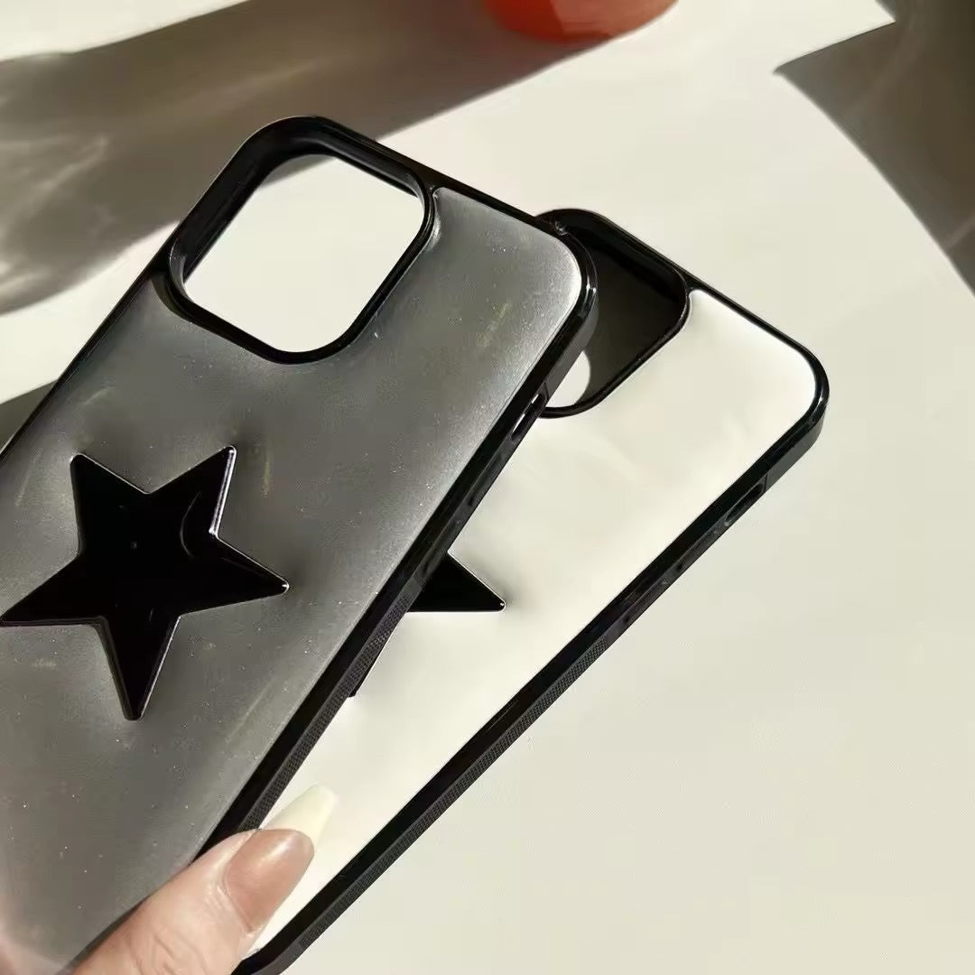 The case fitted on an iPhone, demonstrating its snug fit and stylish appearance.