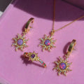 Dainty sun charm earrings and necklace, ideal gift for trendy women.