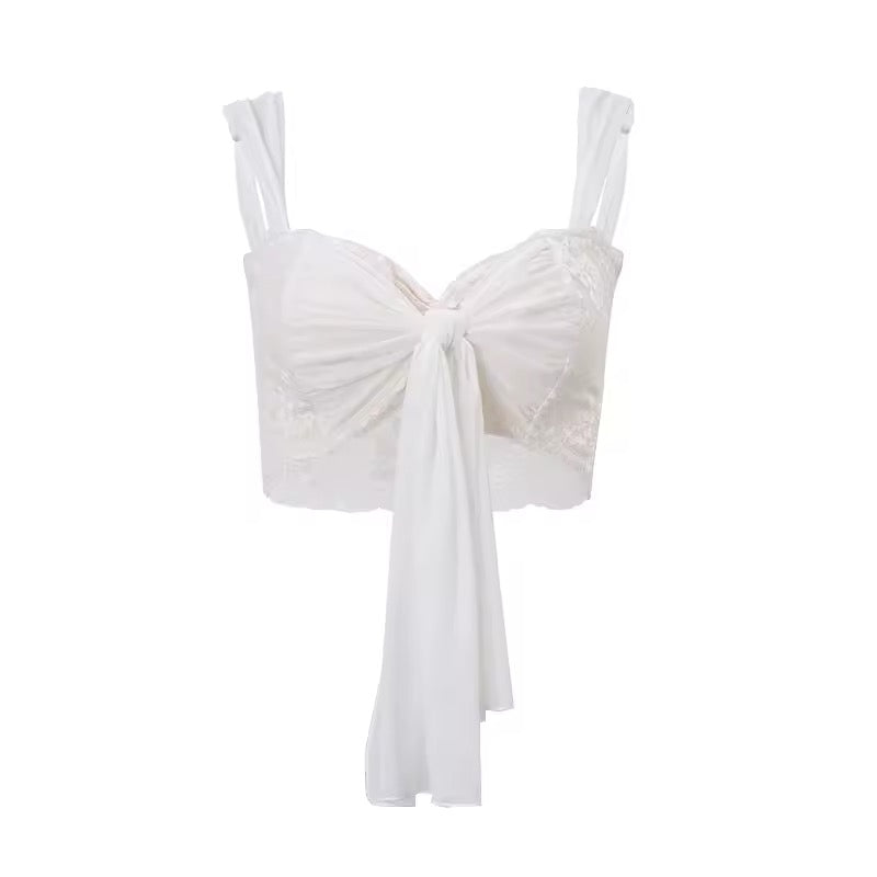 Sheer mesh coquette top in feminine fashion style