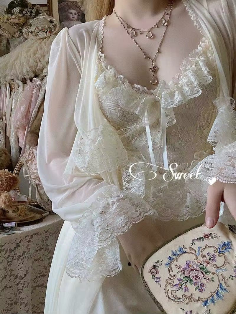 vintage chiffon dressing gown Vintage Beaded Lace Chiffon Robe Satin A-line Wedding Dress