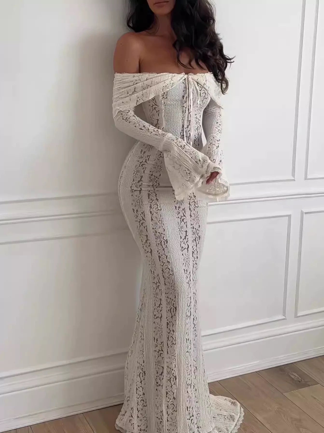 Sexy off-shoulder mermaid gown with a backless design