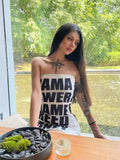 Sexy white bodycon club mini dress with edgy drama power money print