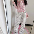 Harajuku-style kawaii baggy pants, Y2K-inspired soft high straight trousers with cartoon prints, perfect for Japanese fashion and casual comfy wear