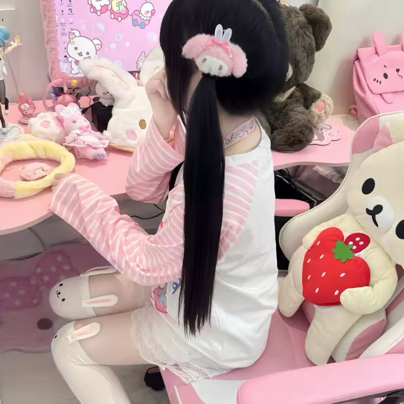 Harajuku patchwork cartoon shirt laid flat