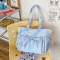 Soft girl large capacity white tote bag with ruffles