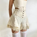 High-waisted fairycore mesh ruffle shorts in vintage khaki

