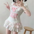 Soft Lolita mini skirt with pink polka dots and oversized bow