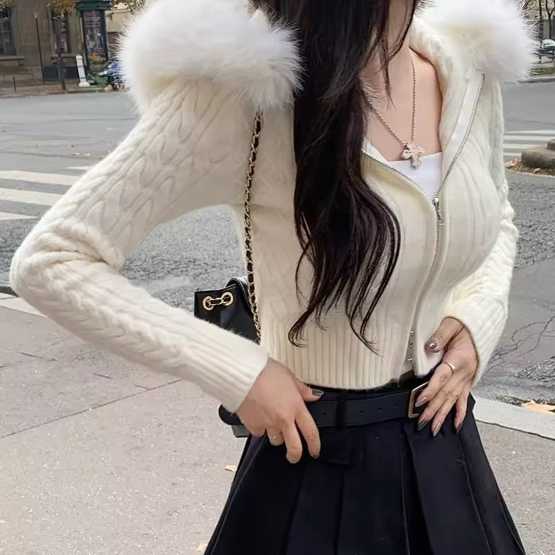 Soft girl aesthetic furry hoodie with zip


