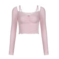 Pastel pink knitted long sleeve tee for women