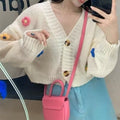Korean style cardigan with V-neck and embroidery
