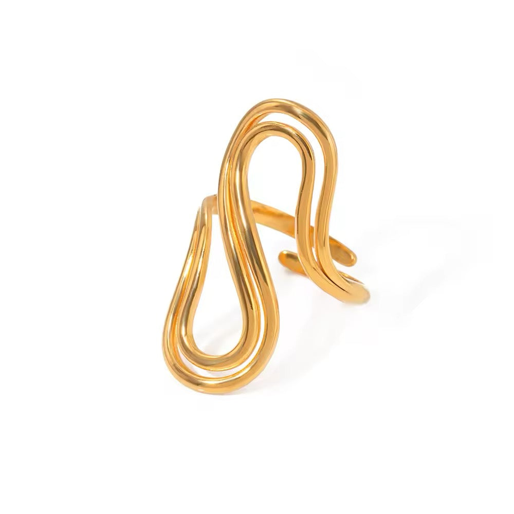 Elegant 18K gold-plated aesthetic curved ring with S-shaped design
