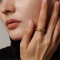 Celestial sun moon star ring on hand model