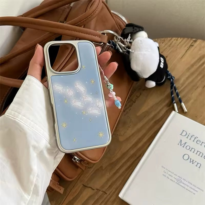 Front view of the Star Rabbit iPhone Case showcasing blue bunny and star patterns