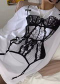 Streetwear oversized T-shirt with bikini print, perfect for punk and soft grunge aesthetic lovers wanting a breathable cotton summer top