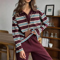 Close-up of knit fabric and striped pattern on shirt