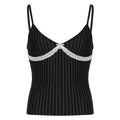 Contrast lace patchwork Y2K crop top with adjustable spaghetti straps