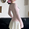 Cute and stylish patchwork knitted blouse for women