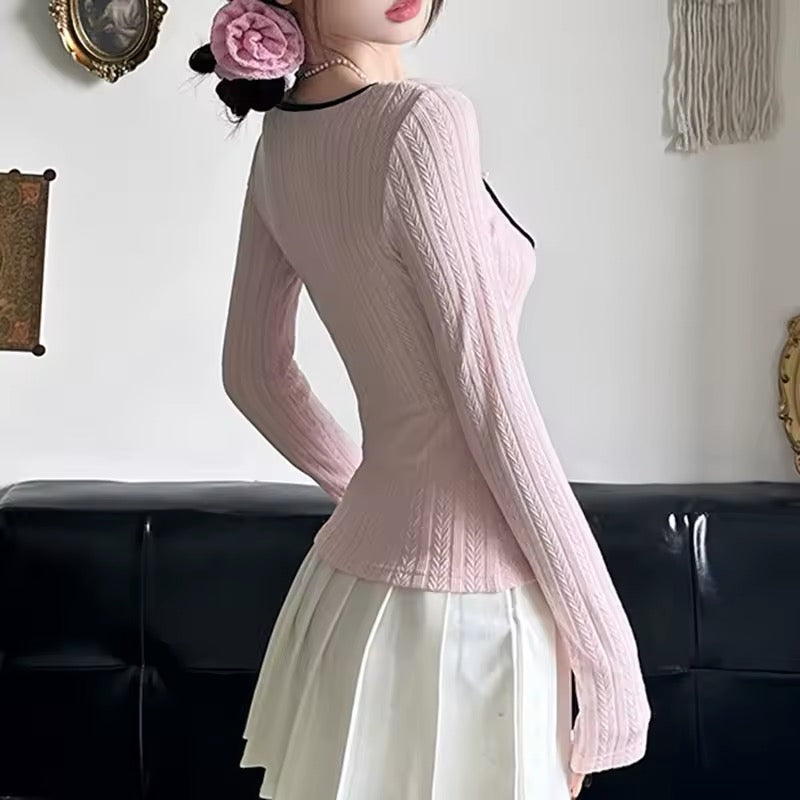 Cute and stylish patchwork knitted blouse for women
