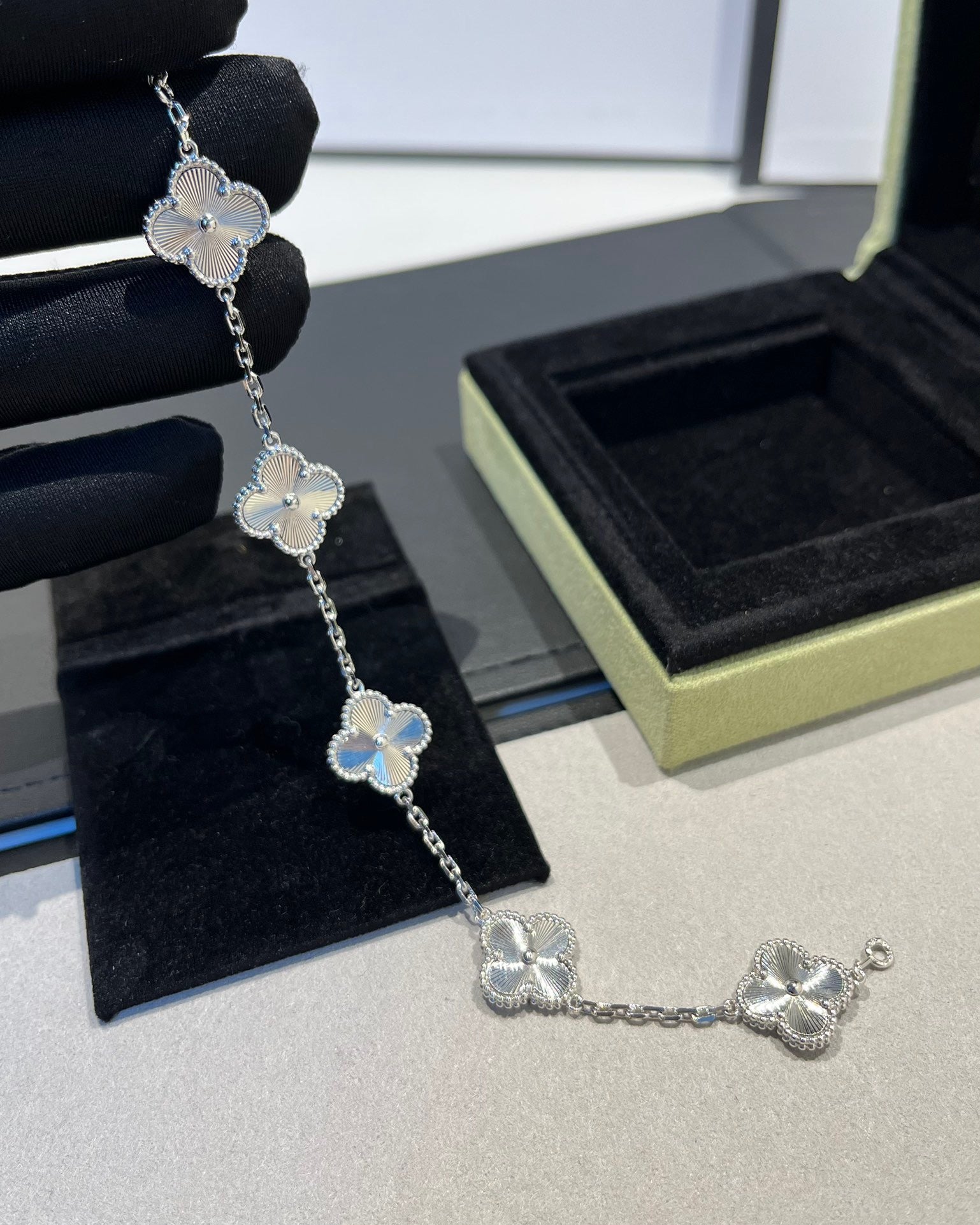 Romantic bracelet for girlfriend with engraved clover charm