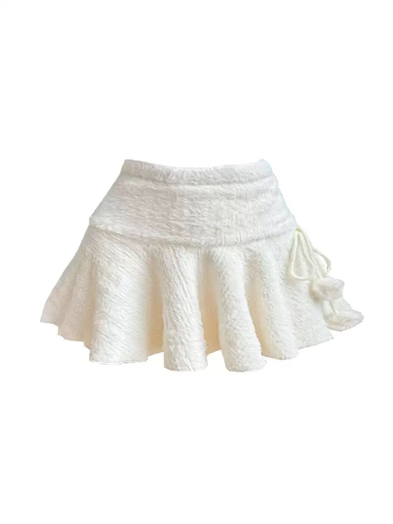Japanese streetwear white mini skirt on soft background