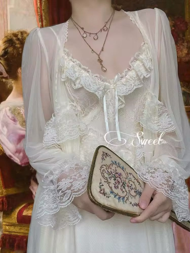 Two-piece dress and robe with Victorian-inspired ruffles