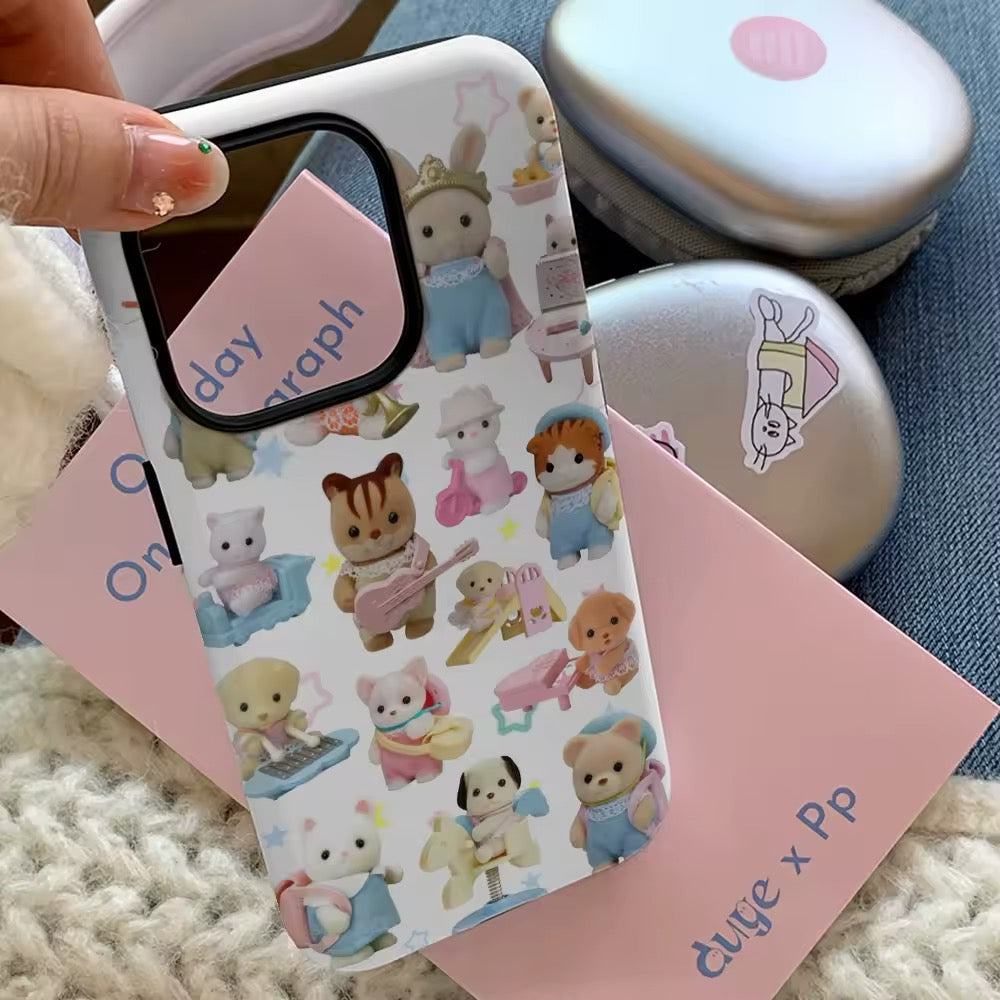 Vintage animal iPhone case with stars and cute bear design