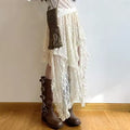 Y2K lace-trimmed midi skirt for soft and feminine summer outfits

