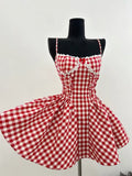 Vintage-inspired fairycore plaid mini dress for parties