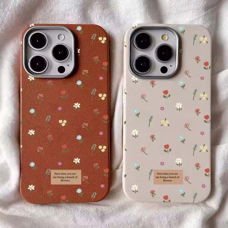 Retro flowers iPhone case with vintage floral leather texture