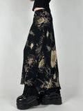 Model pairing the skirt with a black crop top and combat boots, illustrating a grunge aesthetic.