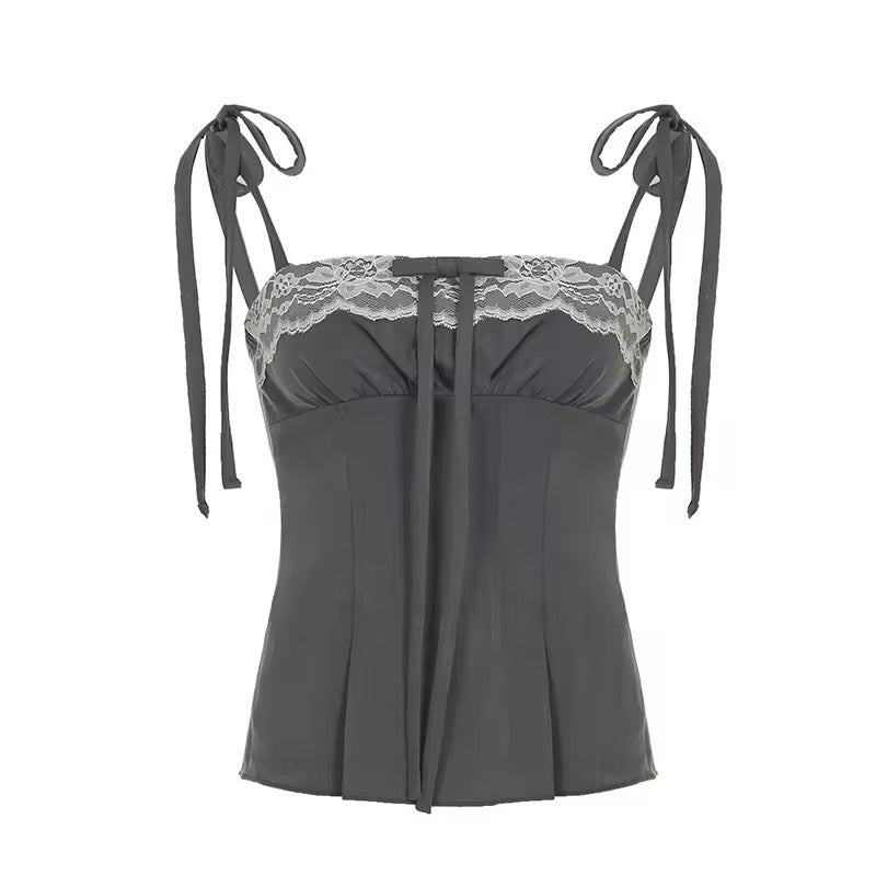 Slim fit crop top with pleated corset design in grey