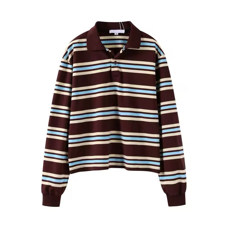 Loose fit knit top for women with bold stripe pattern
