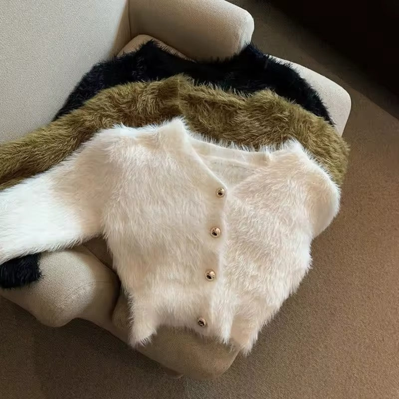 Vintage mohair cardigan with cropped loose-fit and V-neck