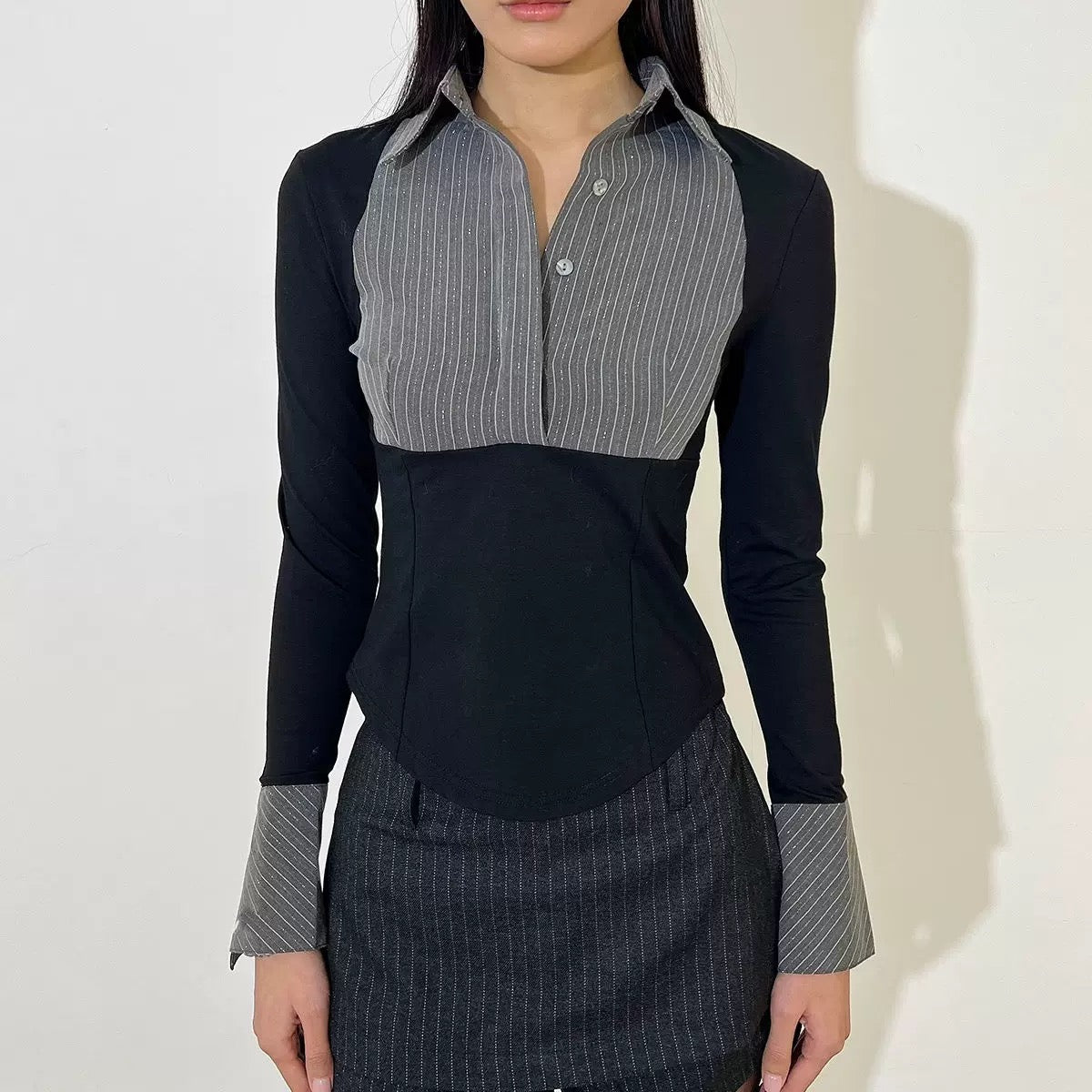 Y2K button-up crop top with a retro 90s and 2000s aesthetic
