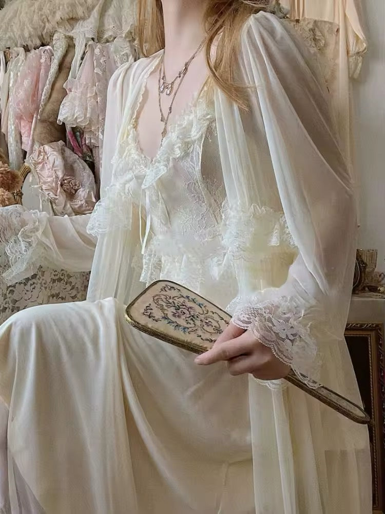 Elegant lace nightdress with matching sheer robe