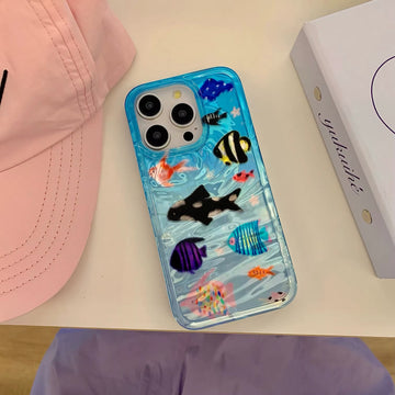 Shockproof soft bumper iPhone case with cute fish illustration