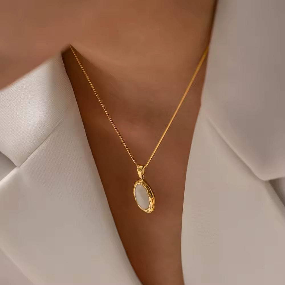 White opal pendant necklace with 18K gold-plated stainless steel chain