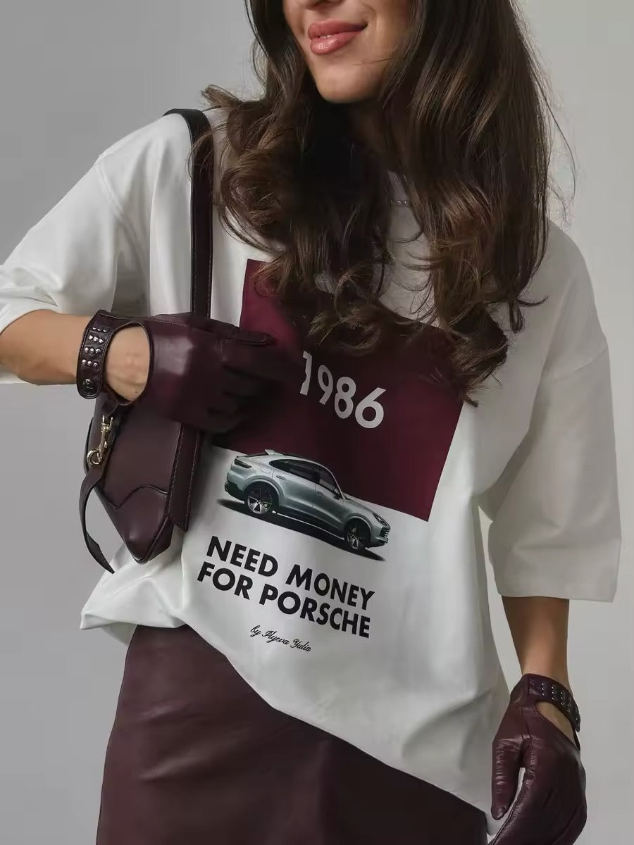 Stylish white streetwear tee with Porsche quote