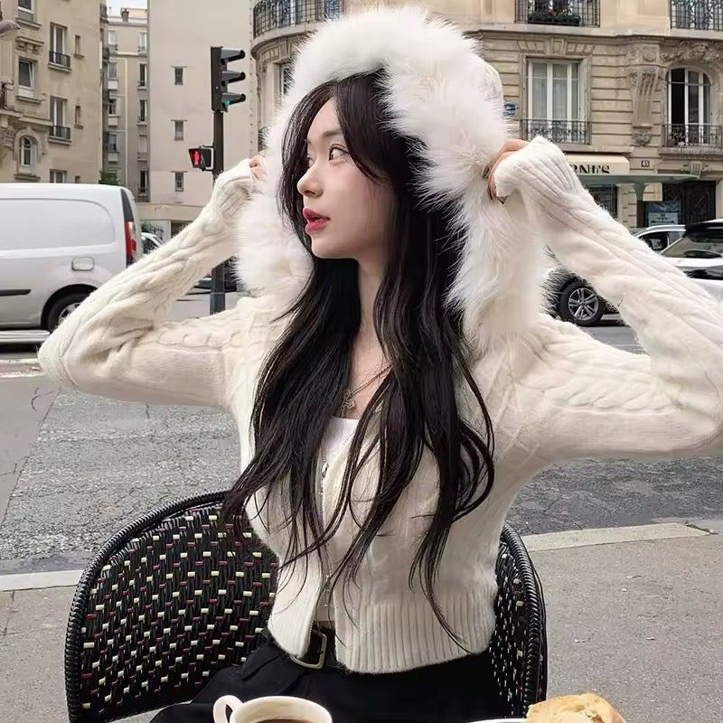 Cozy Korean style knit hoodie