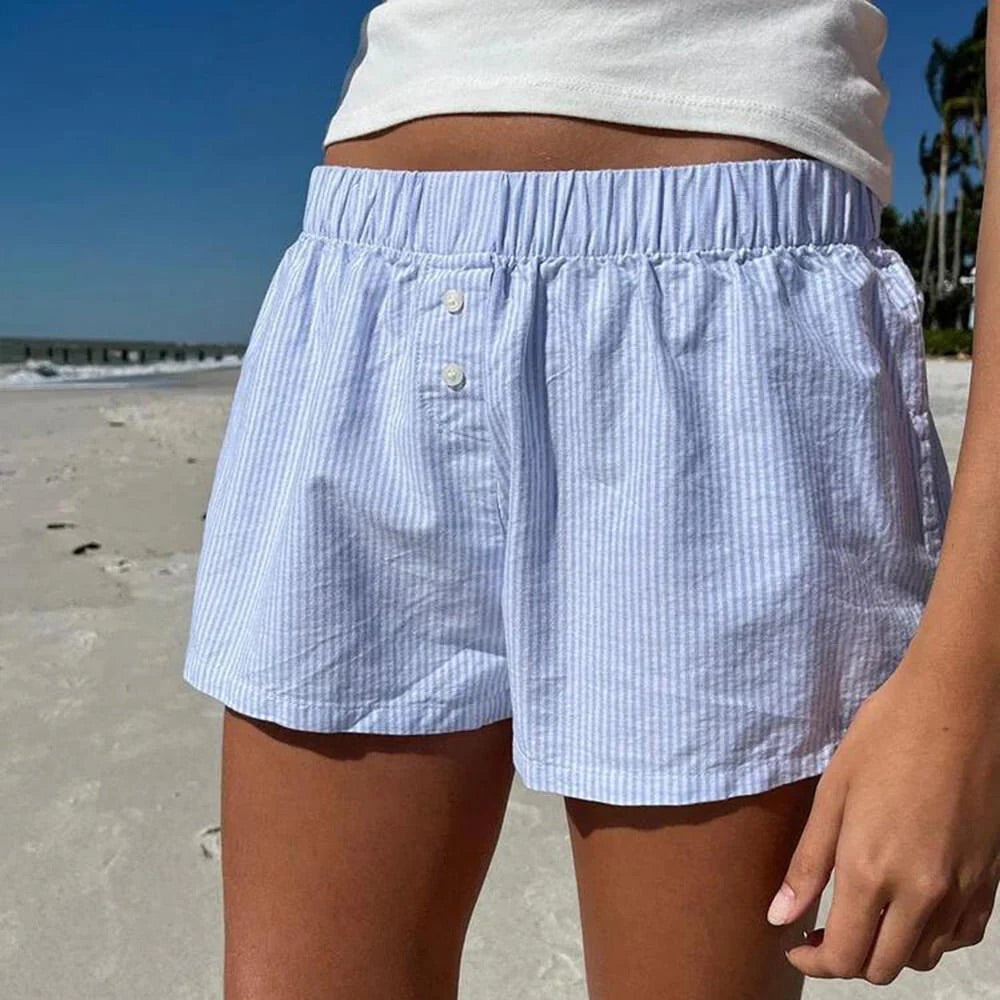 Relaxed fit beachwear shorts in pastel stripe pattern