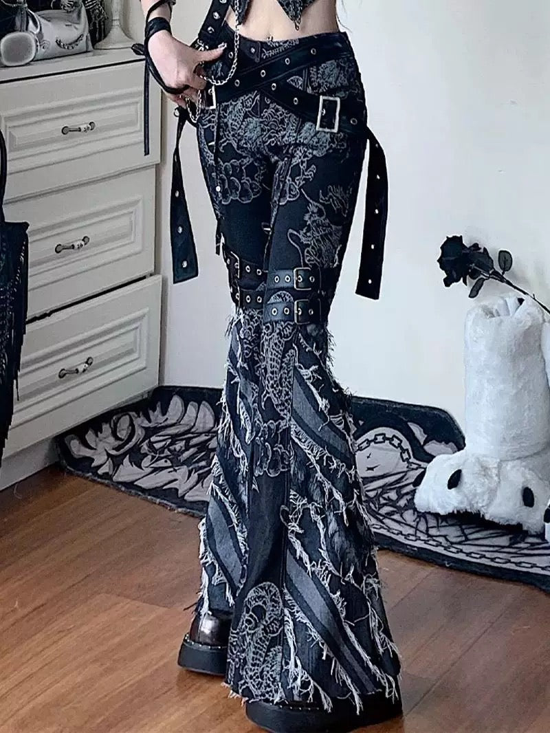 Y2K Dragon Flare Jeans – Emo Punk Aesthetic Jeans for Alt Fashion