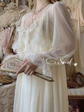 Retro French court style dress featuring floral lace details