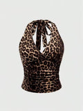 Leopard print halter top on a light gray background