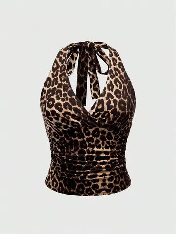 Leopard print halter top on a light gray background