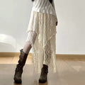 Boho-inspired high-waist beige skirt for romantic streetwear
