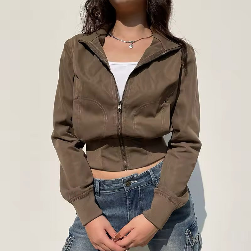 Harajuku style stand collar cropped jacket