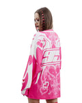 Loose fit pink shirt with crew neckline, designed for e-girls and alt fashion.