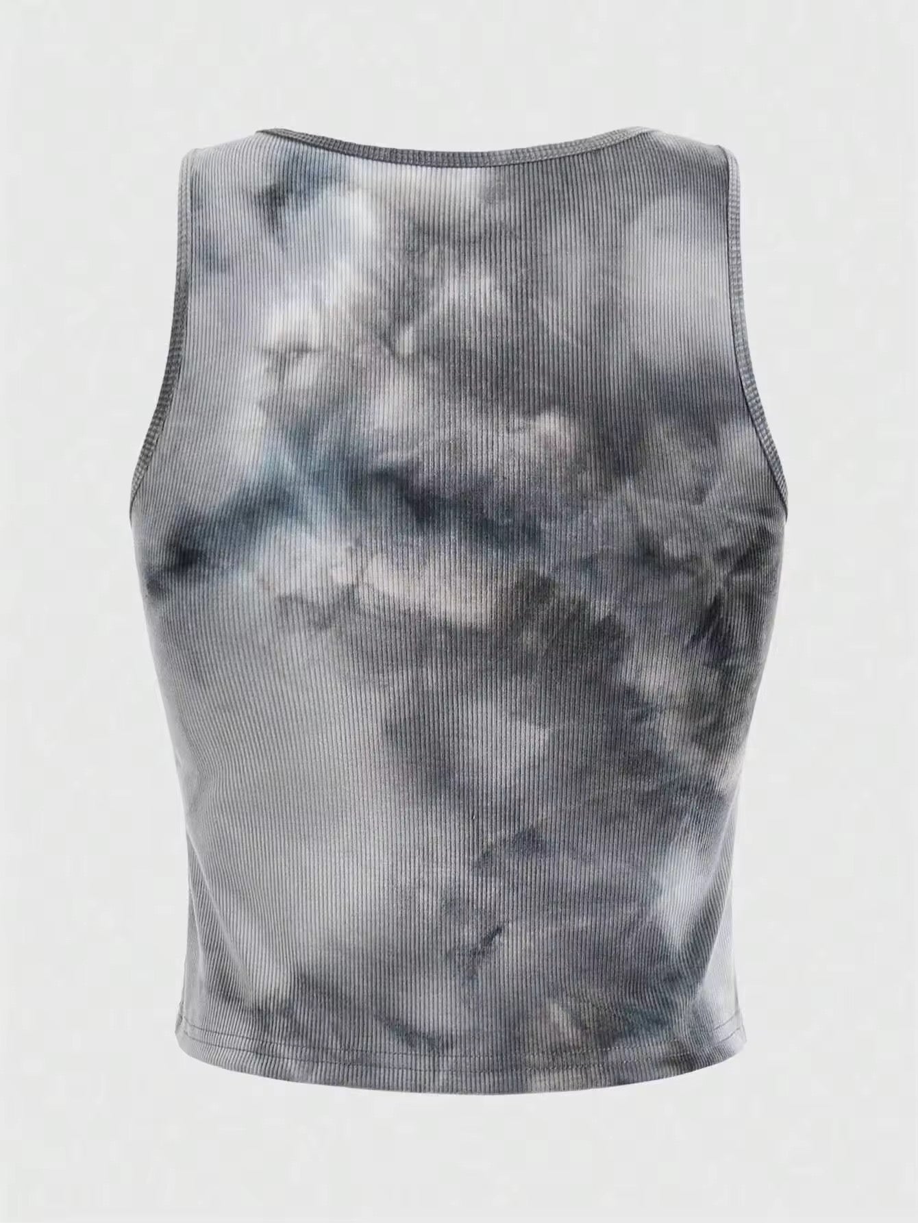 Sleeveless grunge shirt with round neck and raw hem