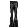 Sexy gothic aesthetic PU leather pants, high-waisted Y2K flared trousers with patchwork buckle straps and lace details for grunge streetwear fashion