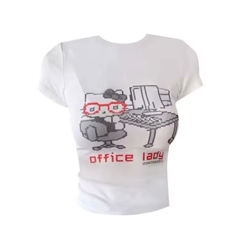 Front view of Y2K Hello Kitty graphic t-shirt with kawaii design and slim fit